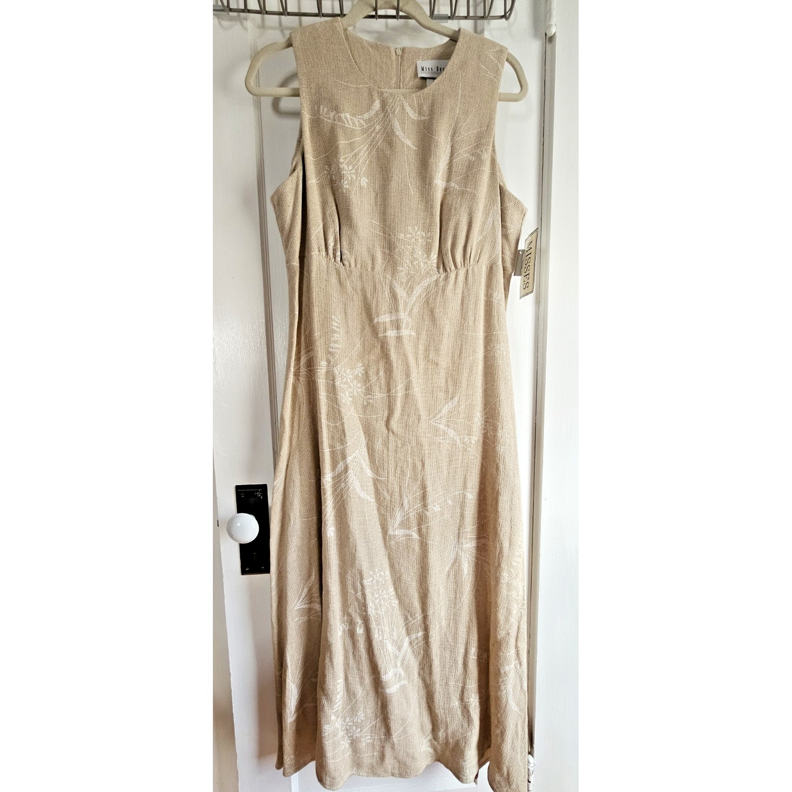 Nwt Miss Dorby Woman Linen Blend Lined Misses Sz 14 Long Dress Beige